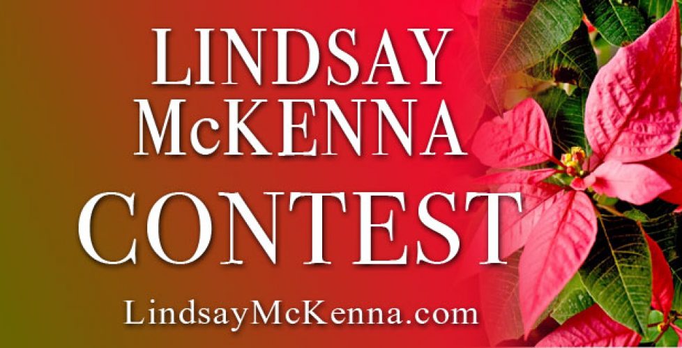 Lindsay McKenna Newsletter December Contest banner featuring red poinsettias on red and green background